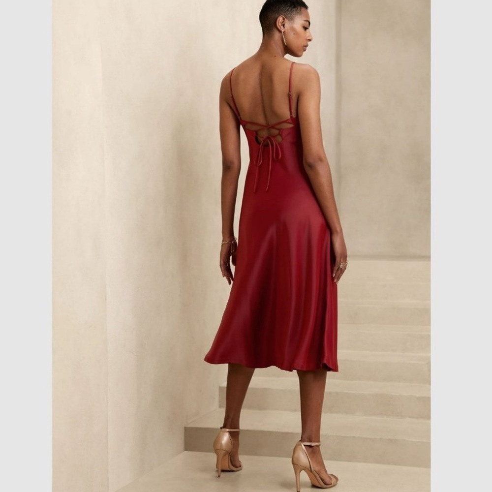 NWT Banana Republic Red Satin Slip Dress Thin Strap Cutout Size 12 Large - Picture 3 of 11